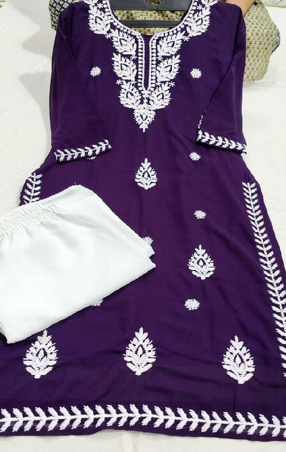 New Launched Georgette Lucknowi Chikankari Kurti Plazzo Set by Ready Wear